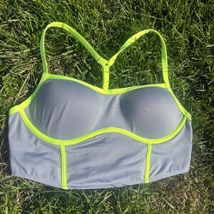 VS PINK sport push up sportsbra racerback neon yellow trim and gray